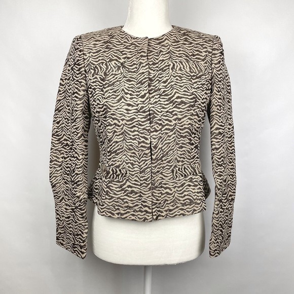 NOS Dana Buchman Petite Women's Sz 4P Chocolate Zebra Striped Collarless Jacket - Picture 3 of 16